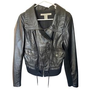 Rezrekshn by Esther Chen Black Leather Bomber Jacket Size Medium